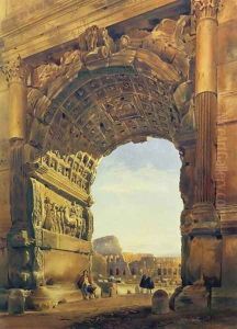 The Arch of Titus with the Colosseum, Rome by Thomas Hartley Cromek