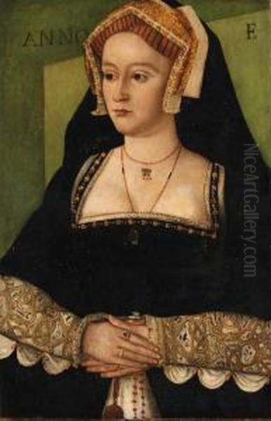 Portrait Of Elizabeth Hart, Of 
Lullingstone Castle, Kent,three-quarter-length, In A Black With White 
Dress With Brocadedsleeves, Wearing An Ornate Headress - view 1