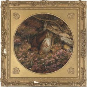 A Brace Of Dead Partridge And Grouse By A Flask by Abel Hold