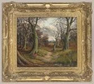 A Cock And A Hen Pheasant On A Wooded Path