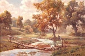 River Landscape With Broken Wooden Bridge by Edward Henry Holder