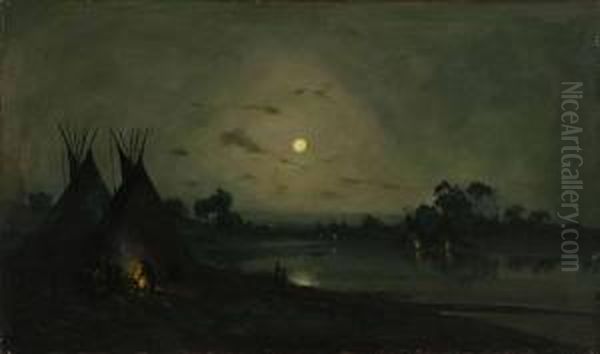 Indian Encampment In The Moonlight - view 1