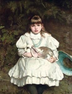 Portrait Of A Young Girl With Her Pet Rabbit