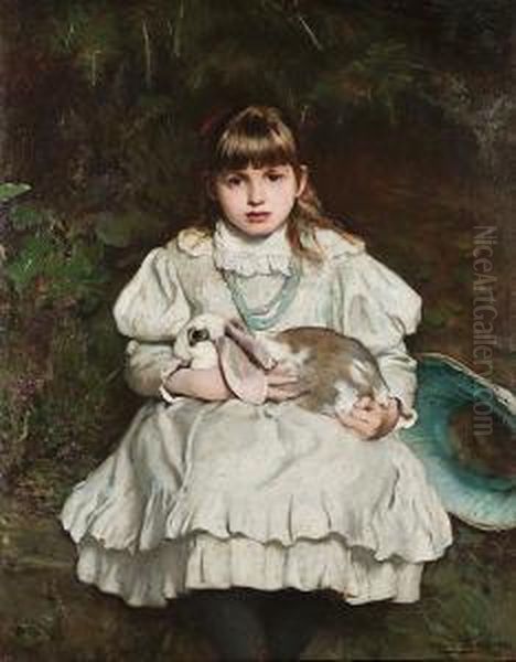 Portrait Of A Young Girl Holding A Pet Rabbit - view 1