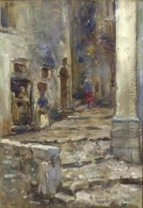 Vicolo Con Acquaiola E Figure by Alfons Hollaender