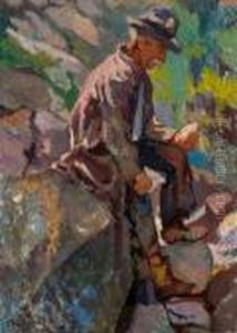 Giovanni Fattori Scruta La Forma Di Un Sasso by Alfons Hollaender