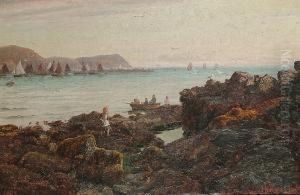 Figures On A Rocky Seashore, Thought To Be The Isle Of Man