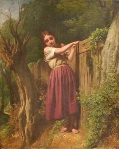 A Portrait Of A Young Girl By A Fence by John Snr. Holland