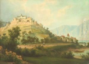 Sommerlandschaft Mit Machtiger Burganlage by Per Daniel Holm