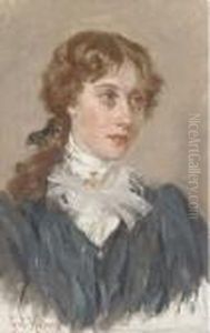 Portrait Of A Young Lady, Bust-length, In A Black Dress And Whiteshirt by George Holmes