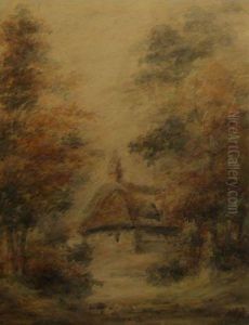 Wooded Landscape With Cottage by Cornelius Holmes-Winter