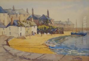 A Topographical View Of The Old Bridge, Polperro , Cornwall by Cornelius Holmes-Winter