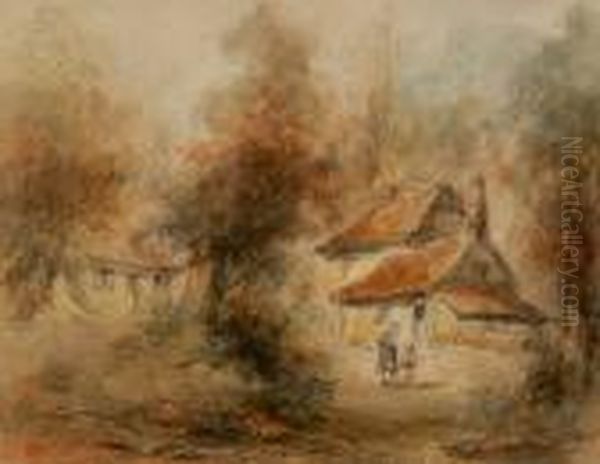 Figures Beside A Cottage In A Woodland - view 1