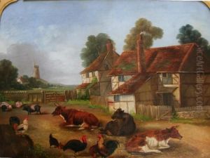 Animals In A Farmyard by Edwin Frederick Holt