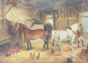 'horses In A Stable Interior' And 'horses In A Barn' by Edwin Frederick Holt