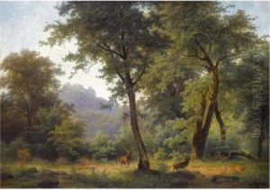 Waldlandschaft Mit Reh (forest Landscape With Deer) by Joseph Holzer