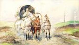 Ukrainian Peasants In A Wagon by Juliusz Holzmutller