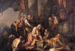 Liriope Bringing Narcissus before Tiresias 1660s by Giulio Carpioni