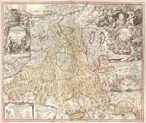 Landkarte Von Salzburg Mit Portrait Von Erzbischof Graf Harrach - view 1