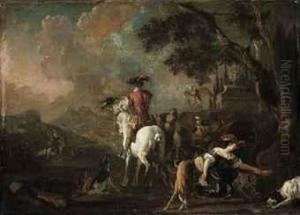 A Hawking Party In A Wooded Landscape - view 1