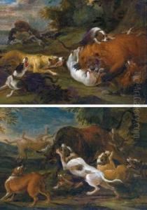 Coppia Di Scene Di Caccia Coppia Di Scene Di Caccia