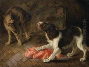 [circle Of Abraham Hondius ; A Dog Quarelling With A Cat ; Oil Oncanvas] by Abraham Danielsz. Hondius