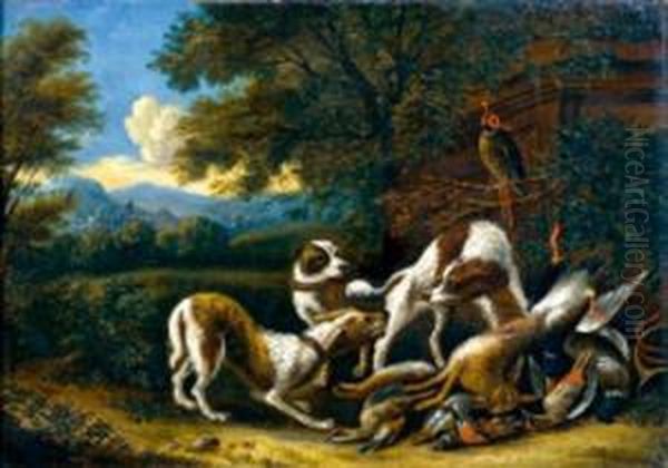 Paysage Avec Groupe De Chiens Et Gibier - view 1