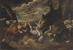 Cani Inferociti Contro Un Cinghiale by Abraham Danielsz. Hondius