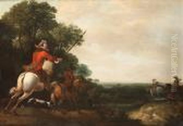 A Landscape With A Hunting Party By A Stream - view 1