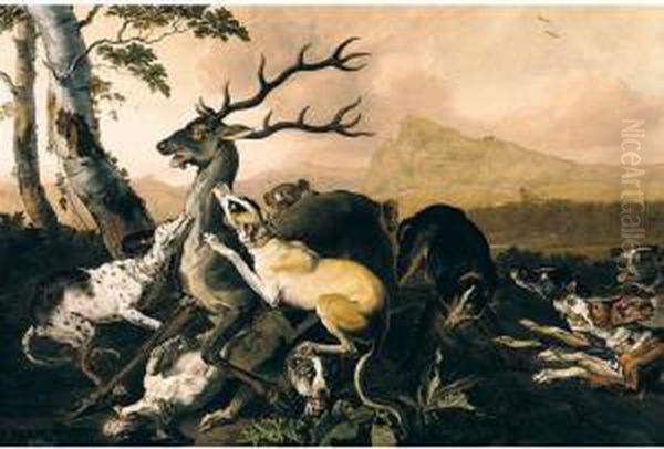 Hounds Attacking A Stag - view 1
