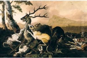 Hounds Attacking A Stag by Abraham Danielsz. Hondius