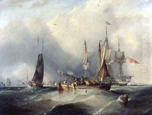 A Man-o'-War and Fishing Boats off Southsea by George Chambers