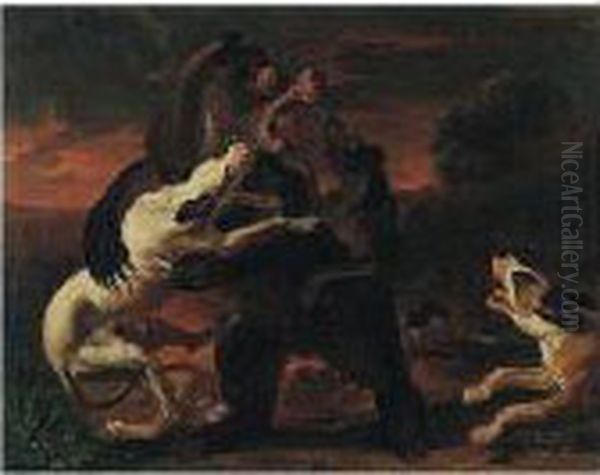 Hounds Attacking A Bear In A Landscape - view 1