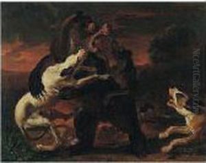 Hounds Attacking A Bear In A Landscape