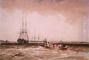 On the Medway (Marines Going out to the Indiaman, Northfleet), 1839 by George Chambers