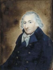 Portrait Of A Gentleman In Blue Coat With White Stock
