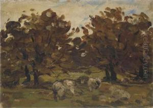 Sheep Under Trees - view 1