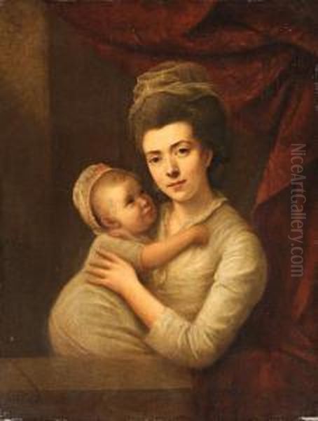 Portrait Of A Mother And Child At A Casement - view 1