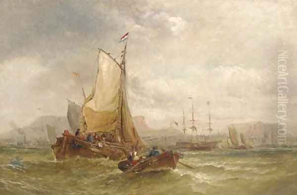 Congested coastal waters with a Dutch barge making ready to enter a busy harbour - view 1