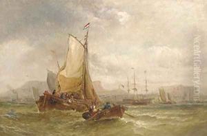 Congested coastal waters with a Dutch barge making ready to enter a busy harbour by George Chambers