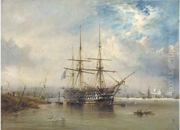 H.M.S. Agamemnon lying off Greenwich, possibly when loading the Atlantic Telegraph cable - view 1