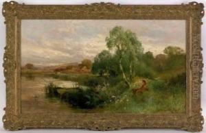 John Horace Hooper(british, 19th
C.), Oil On Canvas Landscape With Figure, Signed Lower Right ''j.
Horace Hooper'', 24'' X 42''. by John Horace Hooper