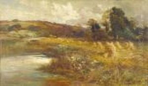 "harvesting, Near 
Cookham-on-thames", Summer Landscape With Figures And A Horse And Cart 
Haymaking Signed, Also Inscribed With The Title And The Artist's Name In
 The Artist's Own Hand