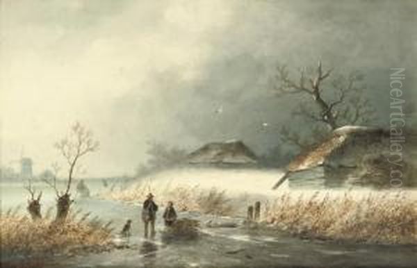 Woodgatherers On The Ice On A Misty Day - view 1