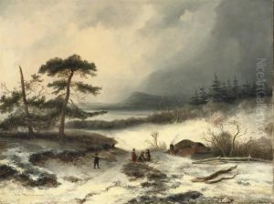 Woodgatherers By A Cottage In Winter