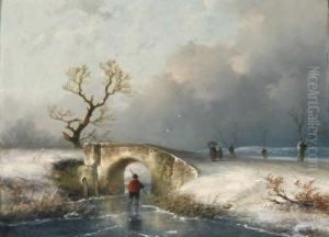 Winterlandschaftmit Brucke Und Figurenstaffage