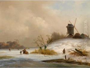 Figures In A Winter Landscape, A 'koek En Zopie' In The Distance