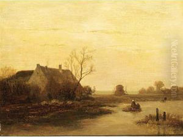 Woodgatherers On A Frozen Waterway - view 1