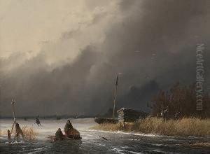Figures With A Sled On A Frozen River