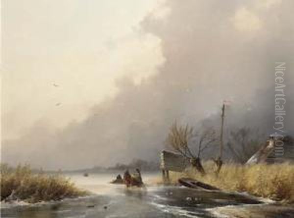 Woodgatherers On The Ice On A Windy Day - view 1